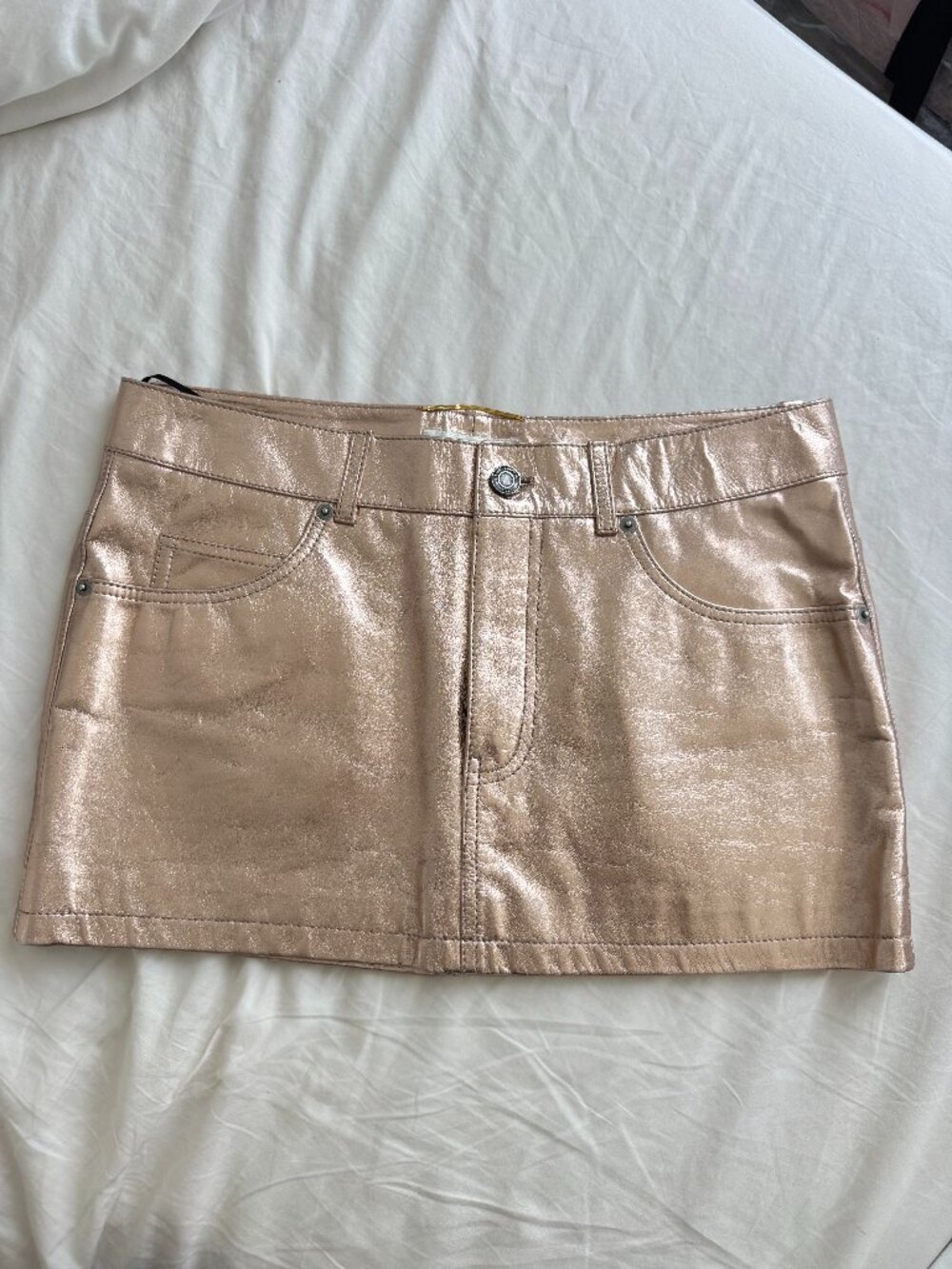 Saint Laurent Paris Rose Gold Metallic Leather Mini Skirt 2021